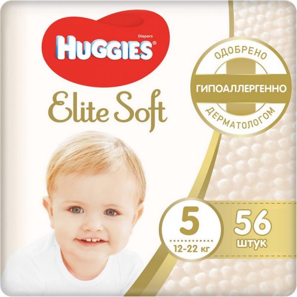 Подгузники Huggies Elite Soft 5 12 - 22 кг, размер 5, 56 шт.